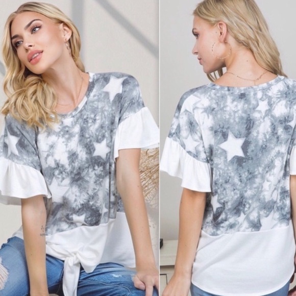 a.gain Women’s Tie Dye Star Print Front Tie Top M - Picture 1 of 4